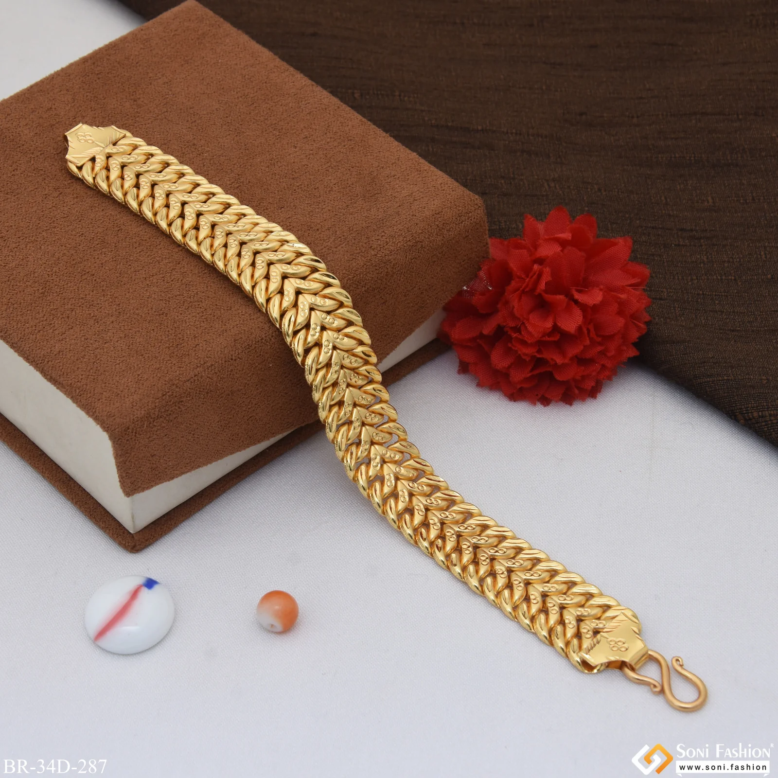 1 Gram Gold Plated Traditional Design Pokal Bracelet for Men - Style D287 - Image 6