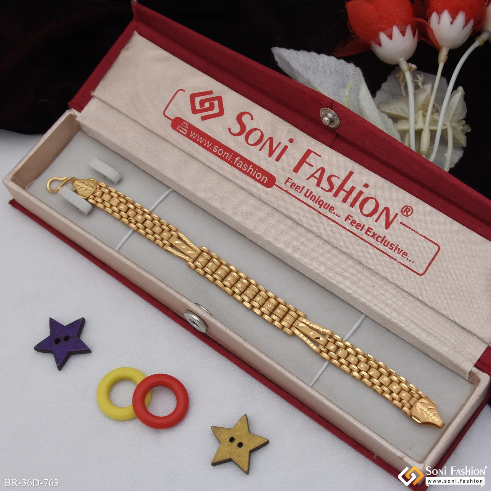 1 Gram Gold Plated Trending Design Box Bracelet for Men - Style D763 - Image 2