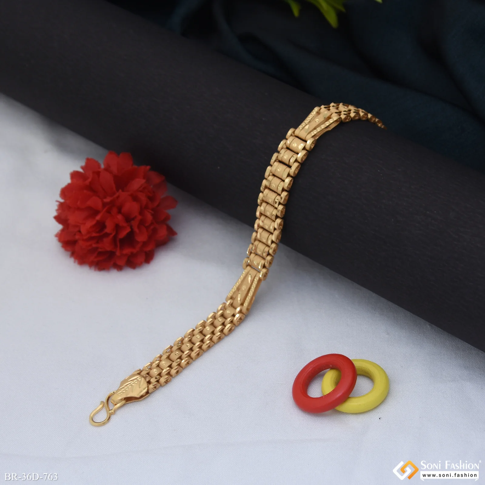 1 Gram Gold Plated Trending Design Box Bracelet for Men - Style D763 - Image 3