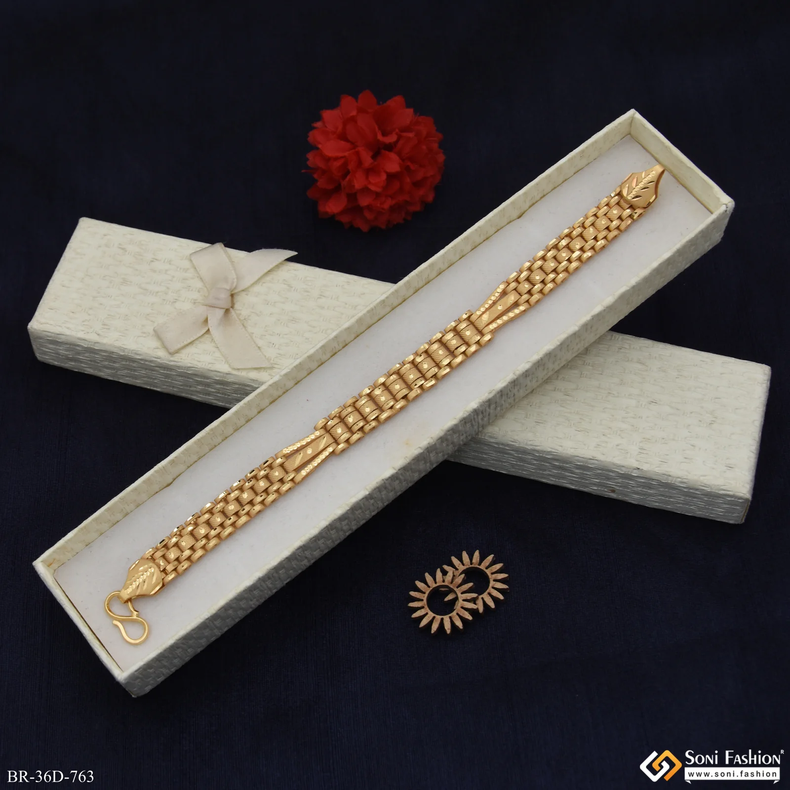 1 Gram Gold Plated Trending Design Box Bracelet for Men - Style D763 - Image 5