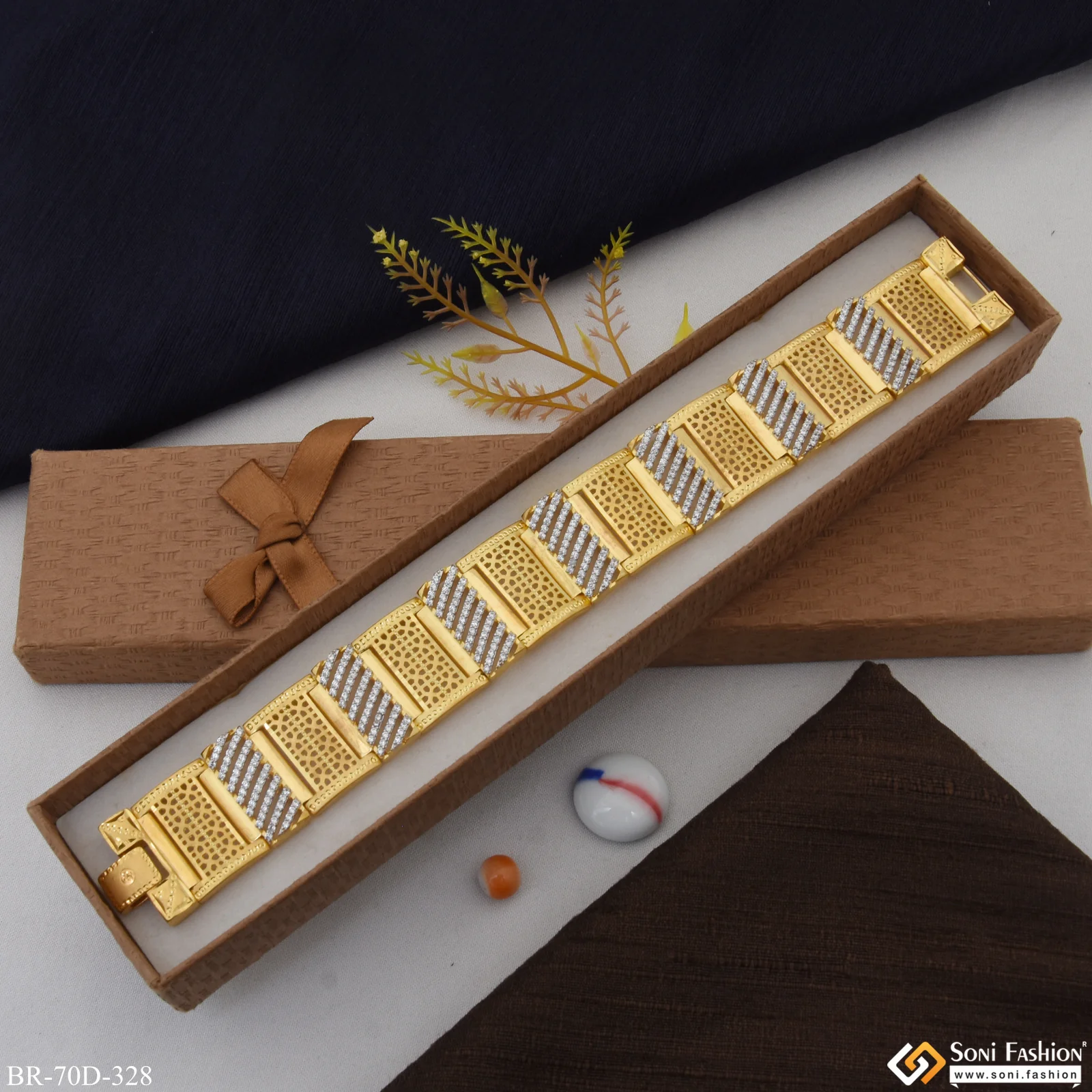 1 Gram Gold Plated Trending Design Bracelet for Men - Style D328 - Image 3