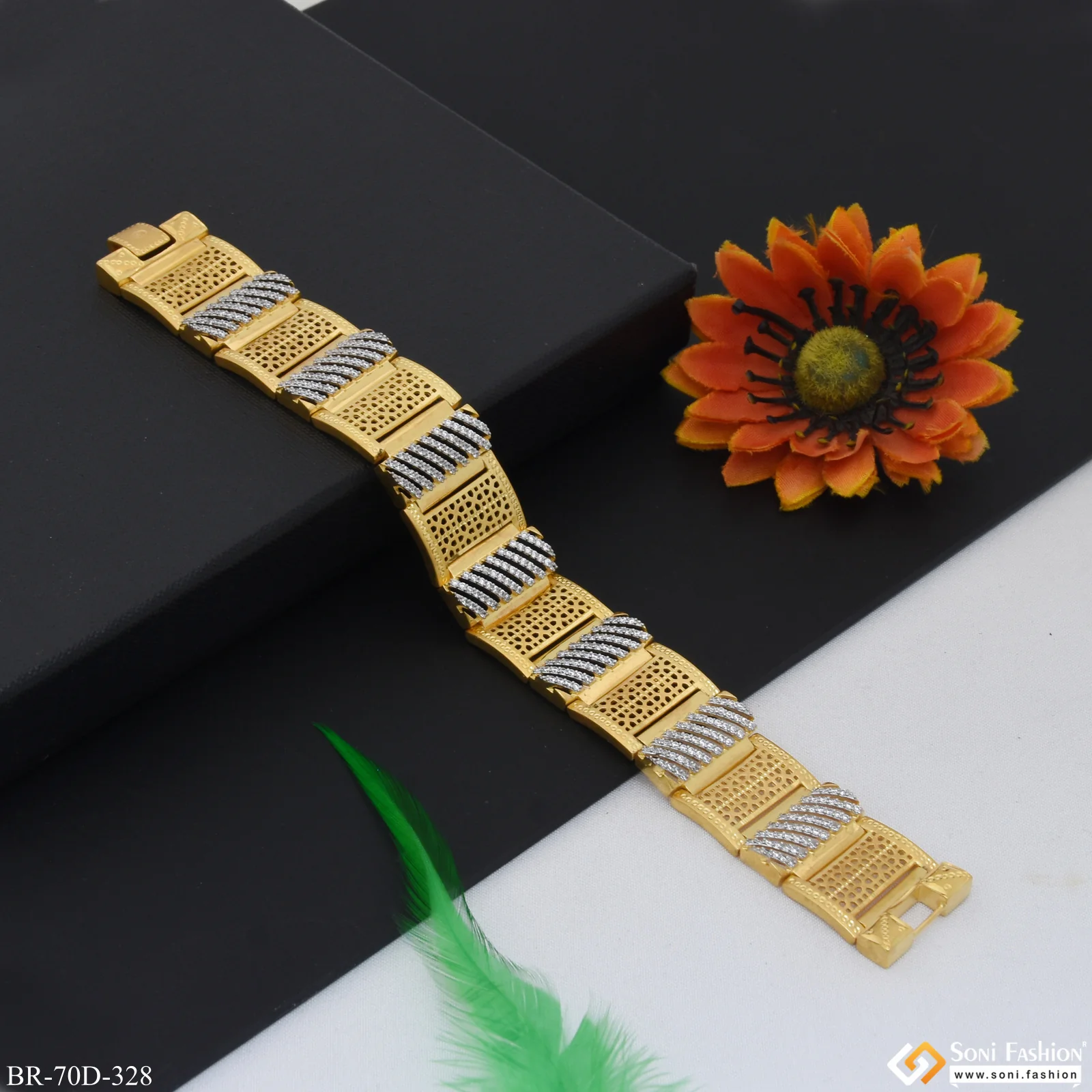 1 Gram Gold Plated Trending Design Bracelet for Men - Style D328 - Image 4