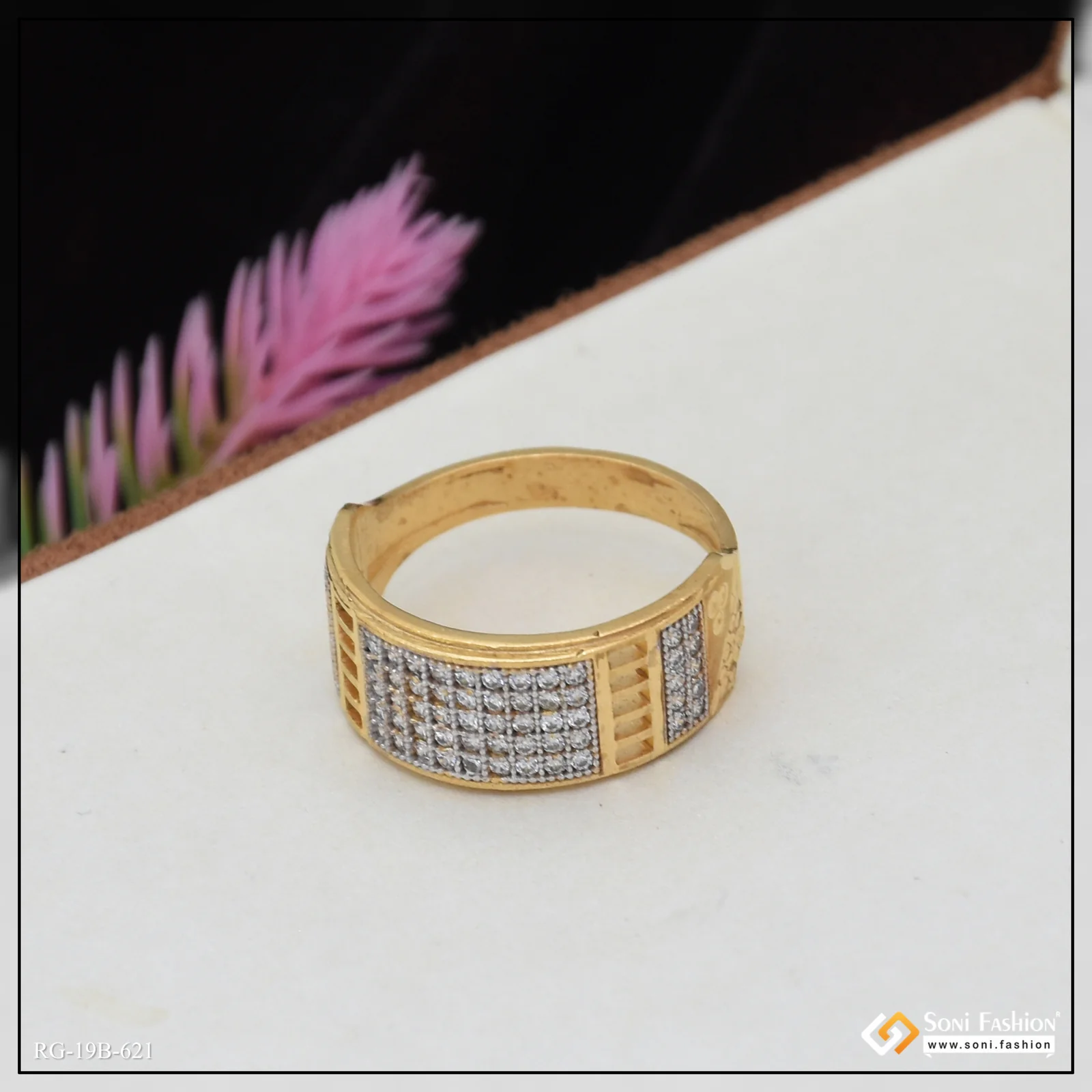 1 Gram Gold Plated Trending Design Diamond Ring for Men - Style B621 - Image 3