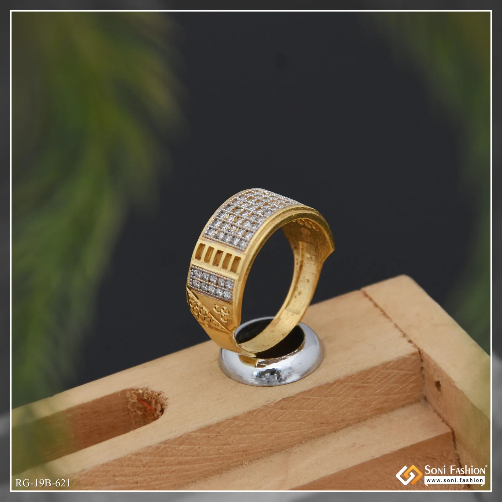 1 Gram Gold Plated Trending Design Diamond Ring for Men - Style B621 - Image 4