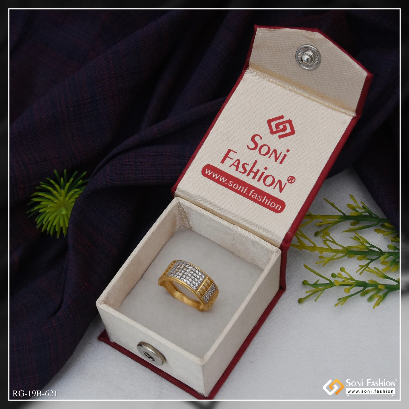 1 Gram Gold Plated Trending Design Diamond Ring for Men - Style B621 - Image 5