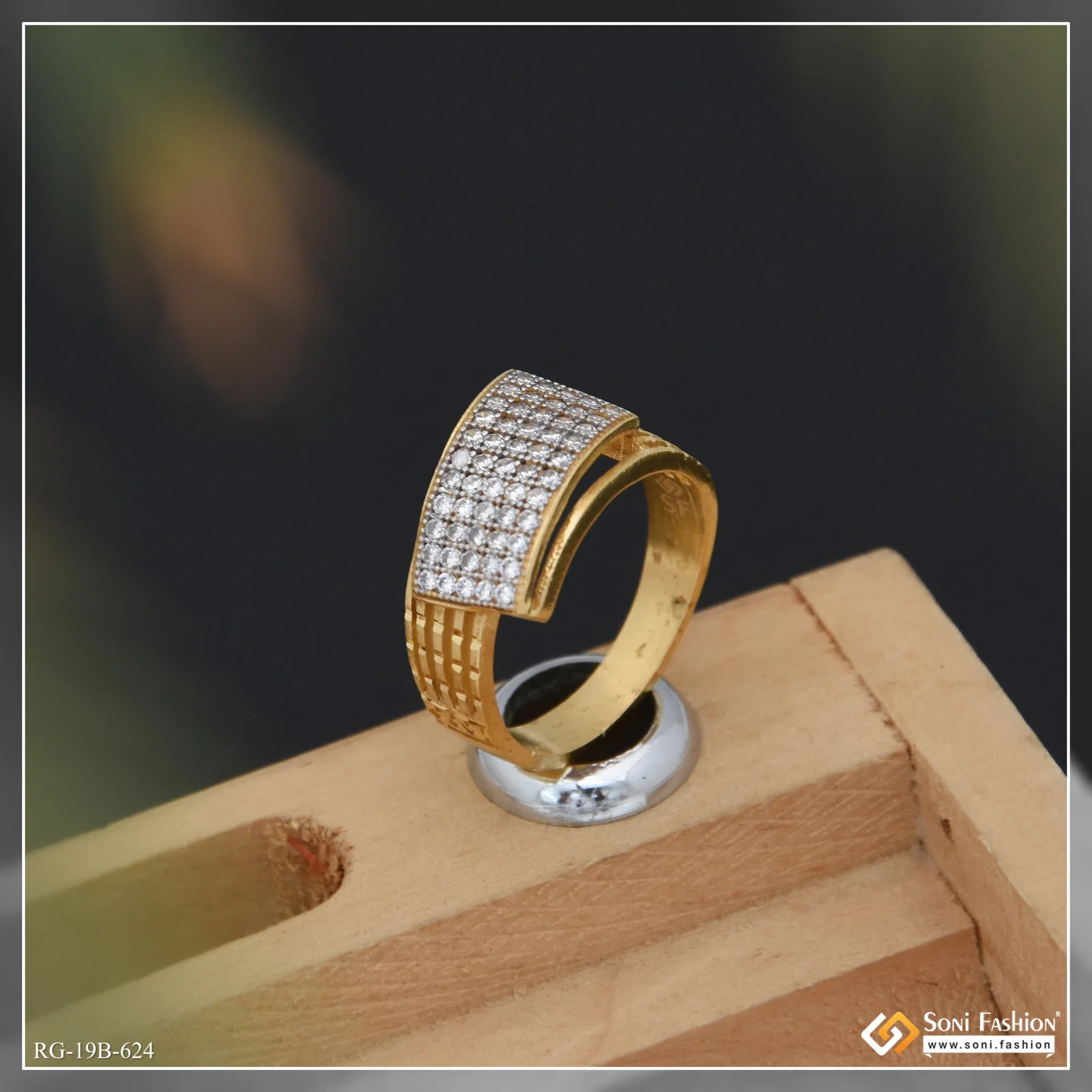 1 Gram Gold Plated Trending Design Diamond Ring for Men - Style B624