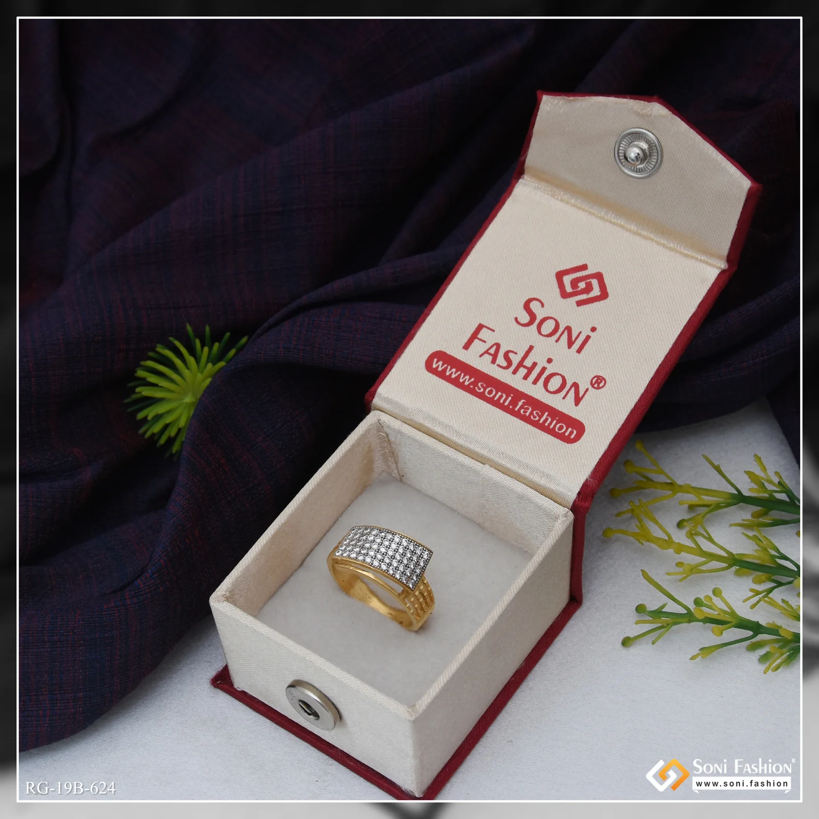 1 Gram Gold Plated Trending Design Diamond Ring for Men - Style B624 - Image 3