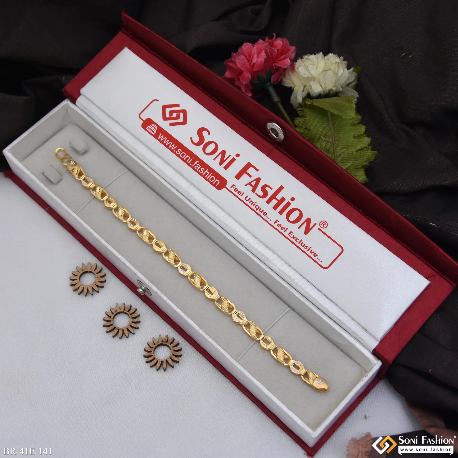 1 Gram Gold Plated Trending Design Kohli Bracelet for Men - Style E141 - Image 2