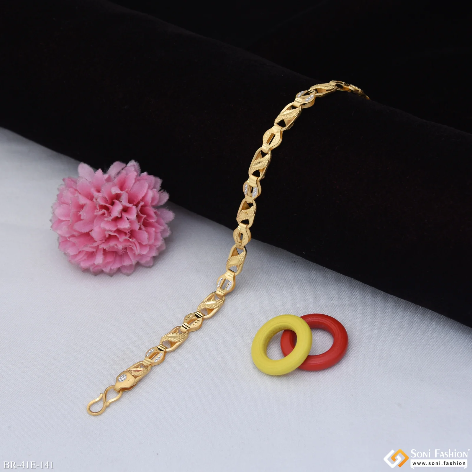 1 Gram Gold Plated Trending Design Kohli Bracelet for Men - Style E141 - Image 3