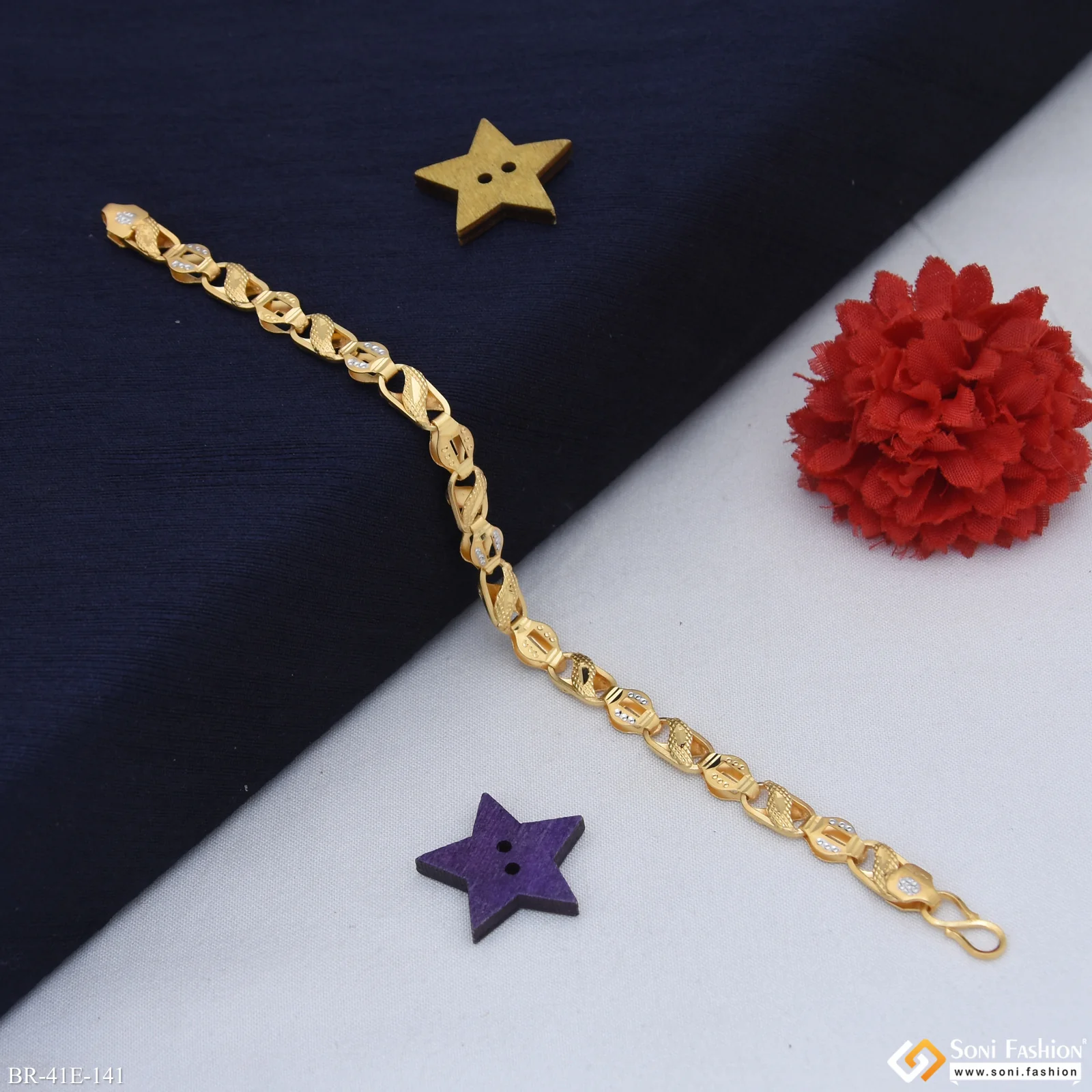 1 Gram Gold Plated Trending Design Kohli Bracelet for Men - Style E141 - Image 4