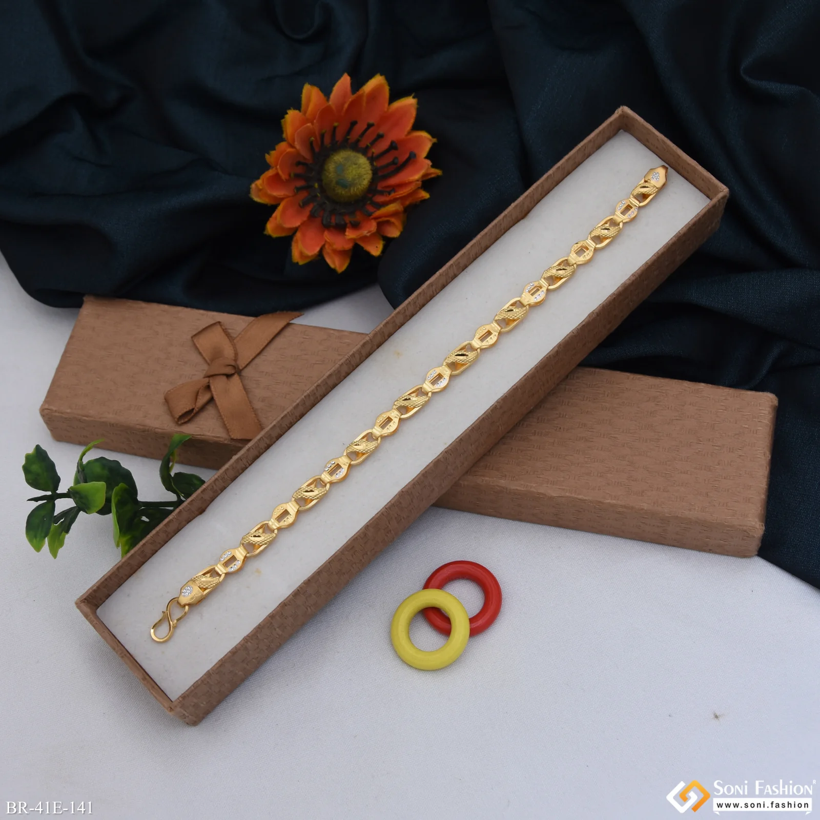 1 Gram Gold Plated Trending Design Kohli Bracelet for Men - Style E141 - Image 5