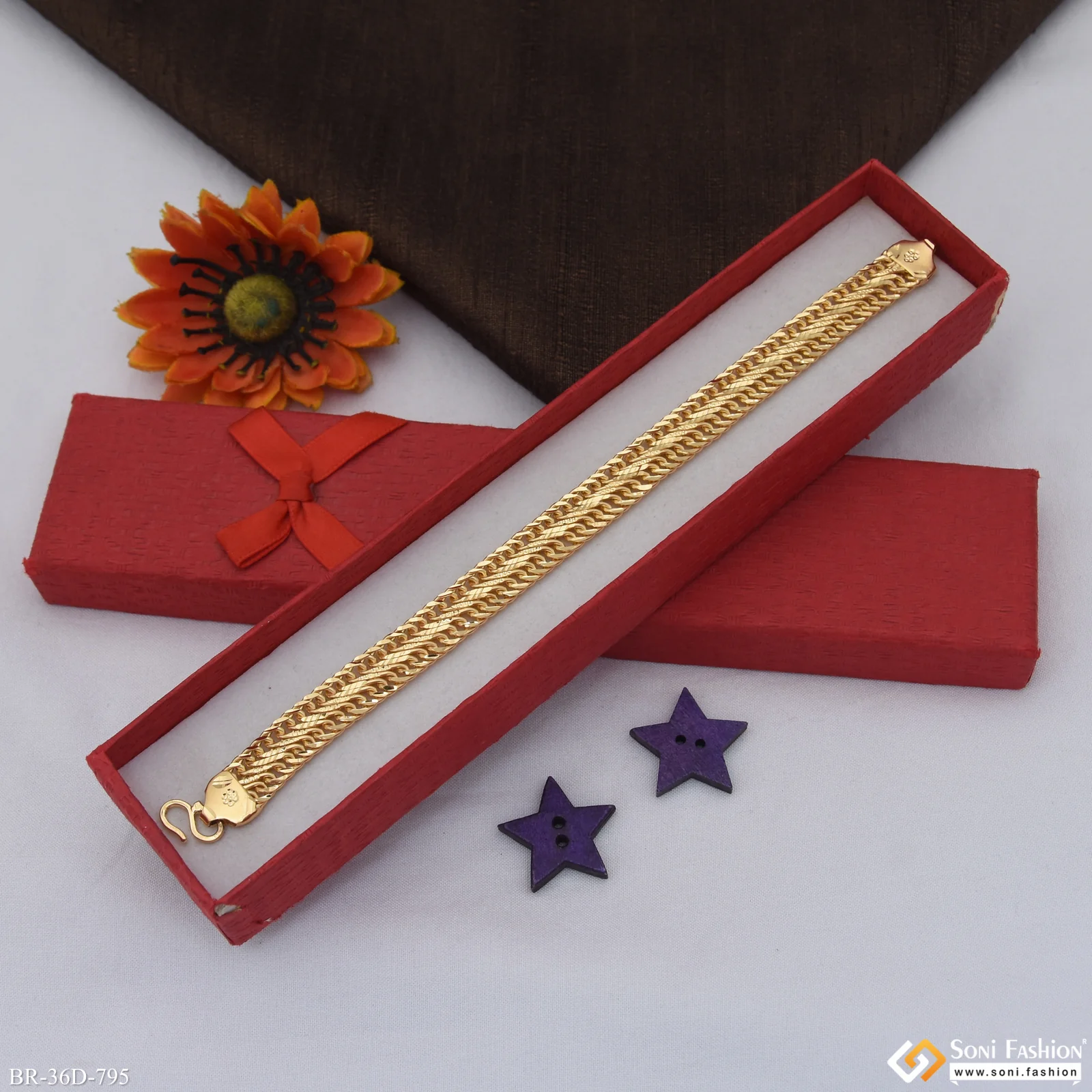 1 Gram Gold Plated Trending Design Link Bracelet for Men - Style D795 - Image 2
