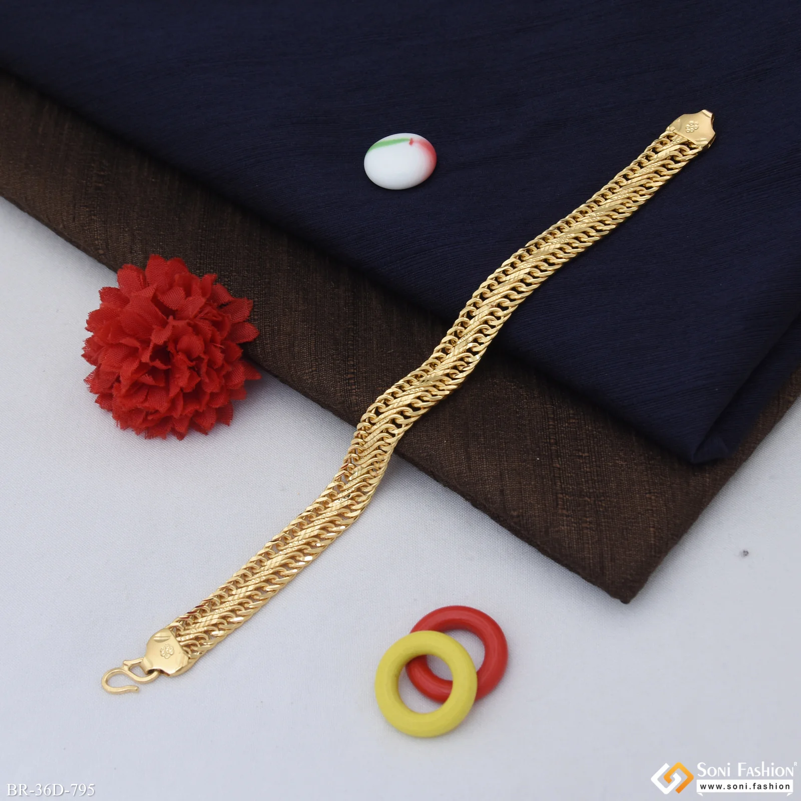 1 Gram Gold Plated Trending Design Link Bracelet for Men - Style D795 - Image 3