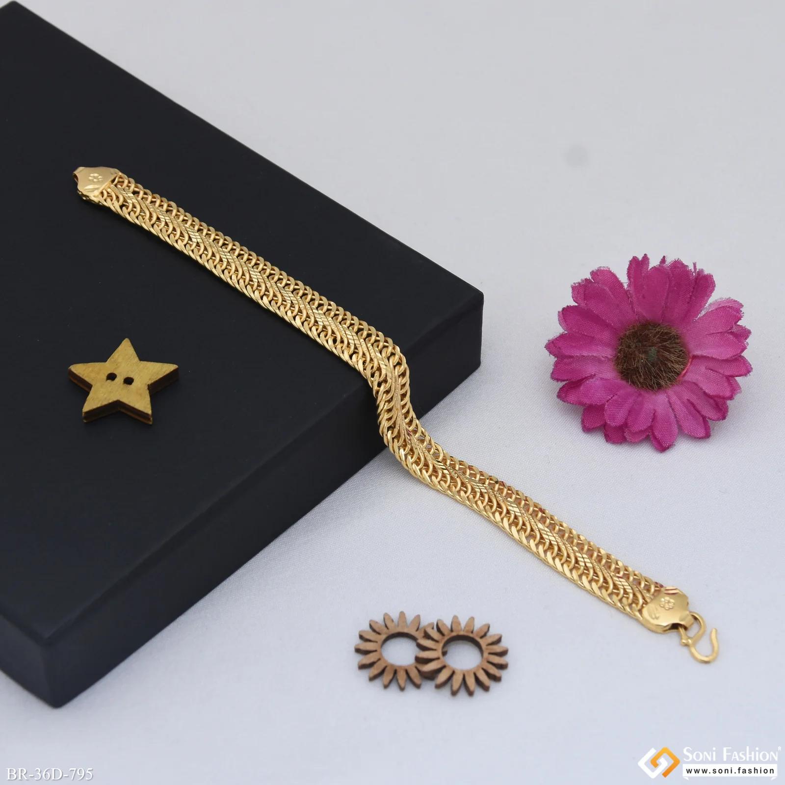 1 Gram Gold Plated Trending Design Link Bracelet for Men - Style D795 - Image 4