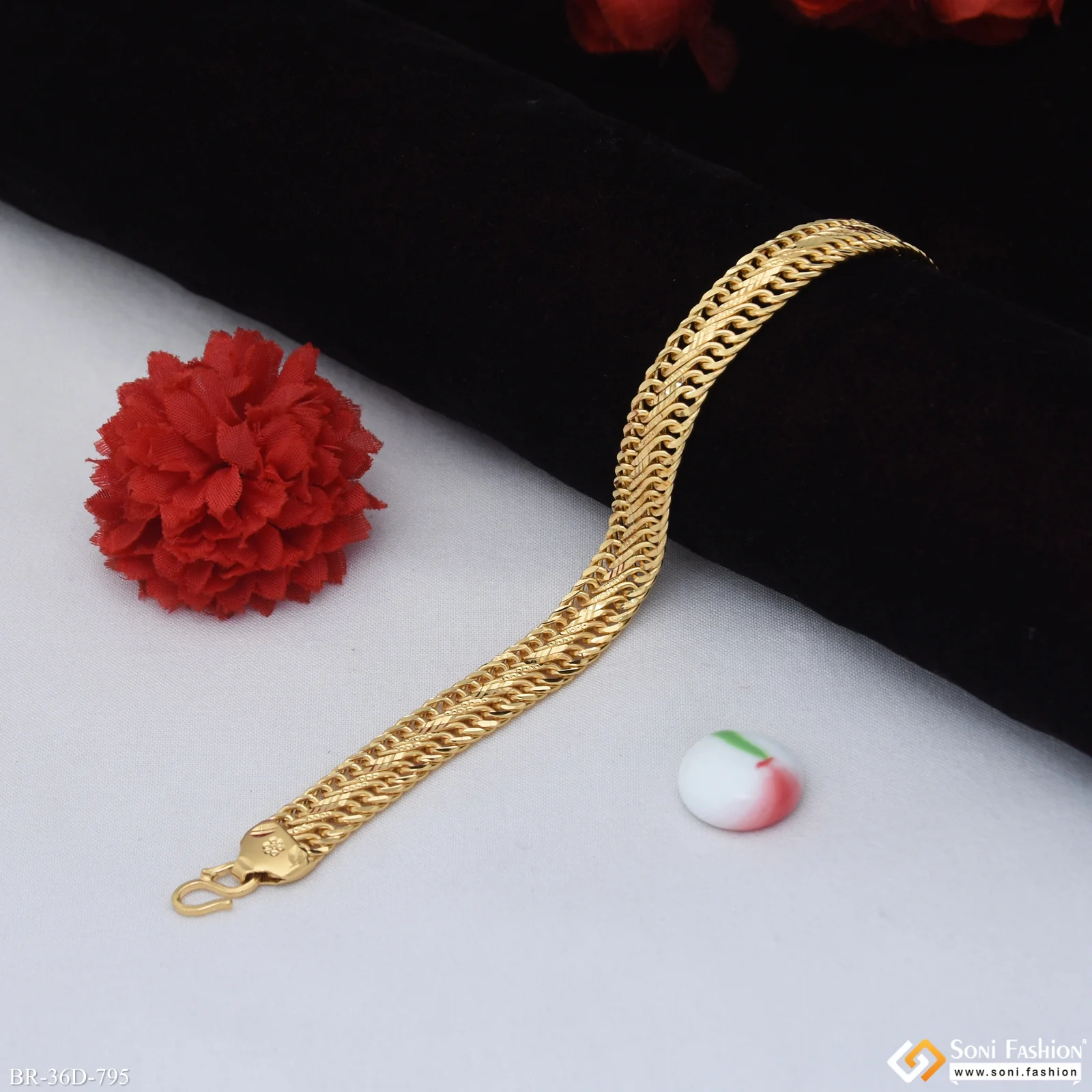 1 Gram Gold Plated Trending Design Link Bracelet for Men - Style D795 - Image 5