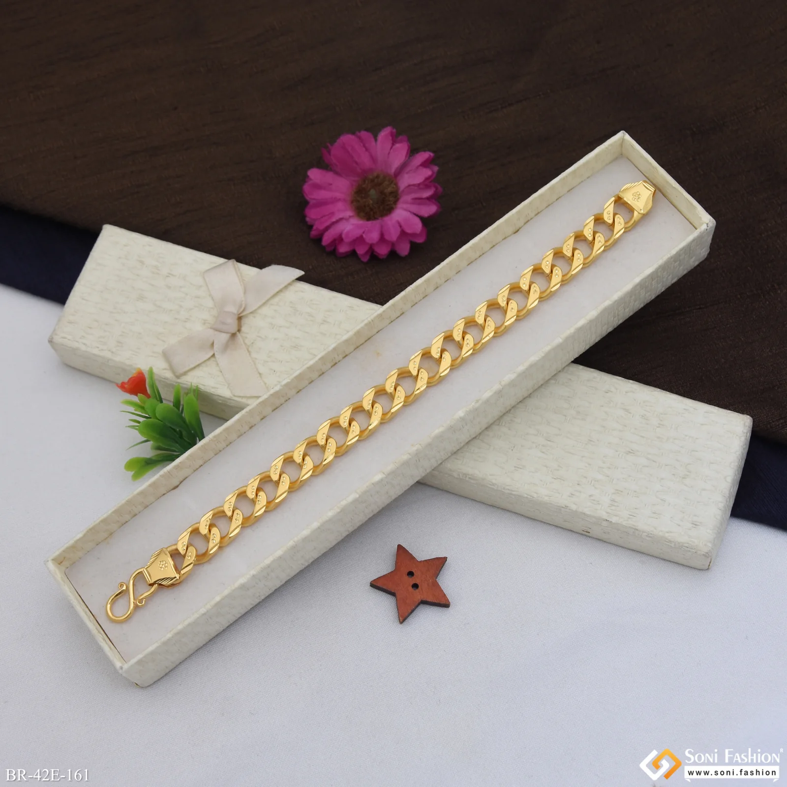 1 Gram Gold Plated Trending Design Link Bracelet for Men - Style E161 - Image 5