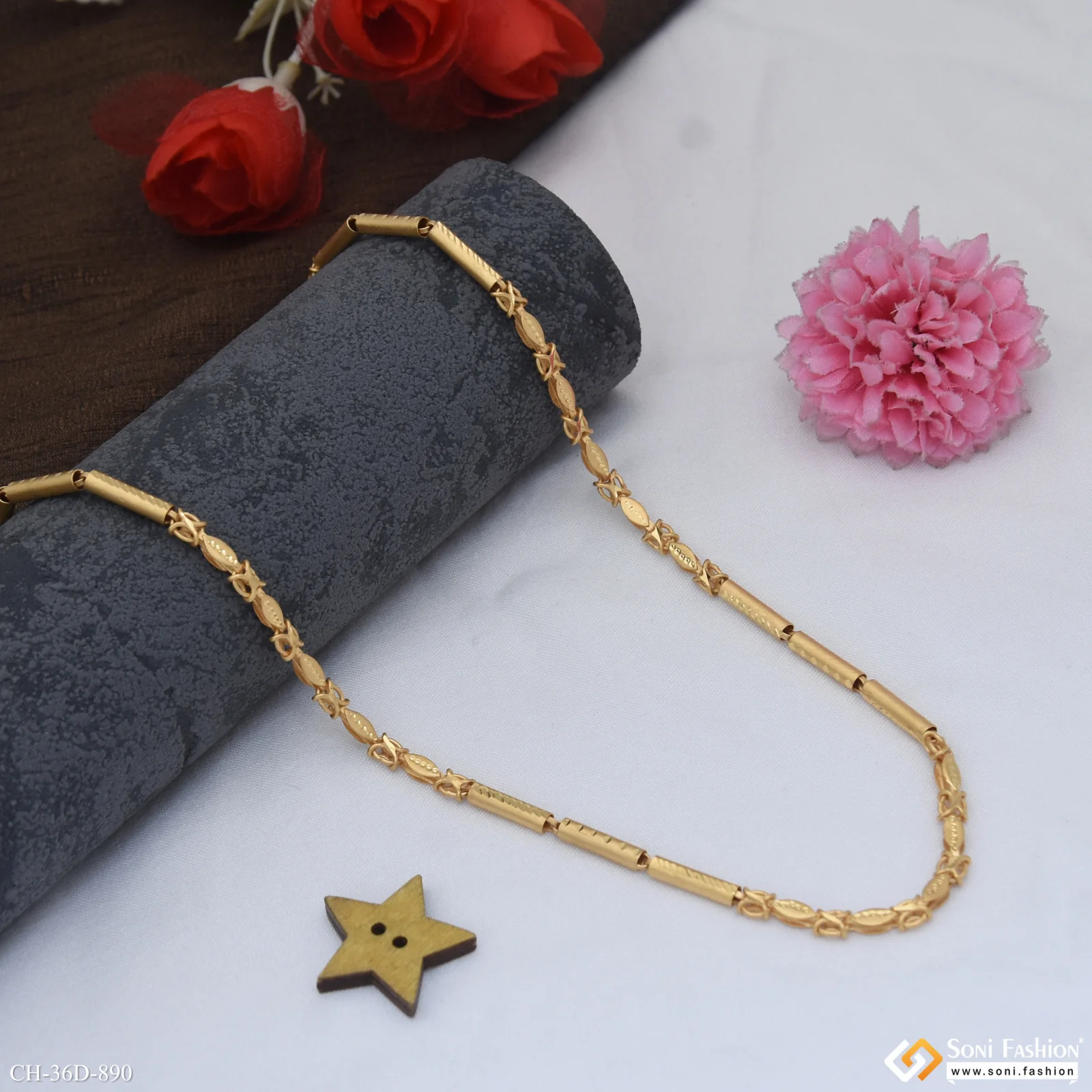 1 Gram Gold Plated Trending Design Pipe Chain for Men - Style D890 - Image 4