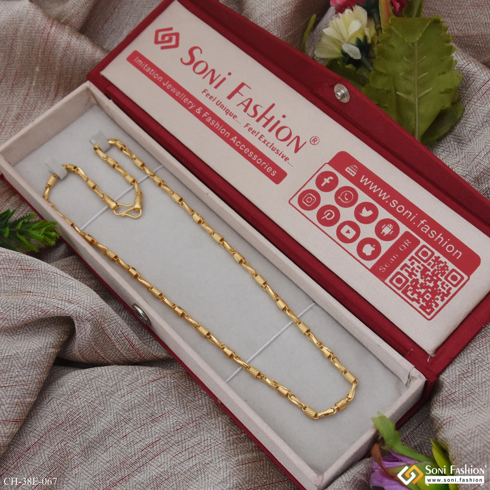 1 Gram Gold Plated Trending Design Pipe Chain for Men - Style E067 - Image 4