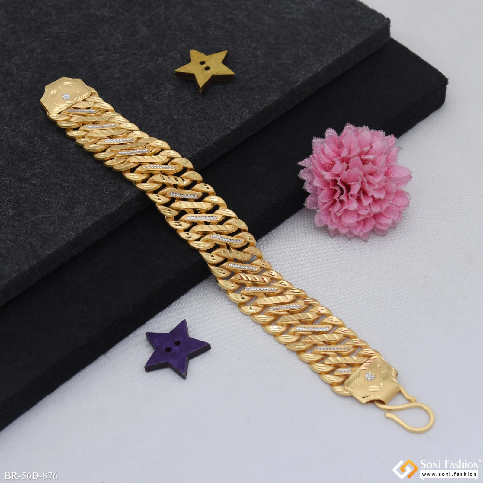 1 Gram Gold Plated Trending Design Pokal Bracelet for Men - Style D876 - Image 4