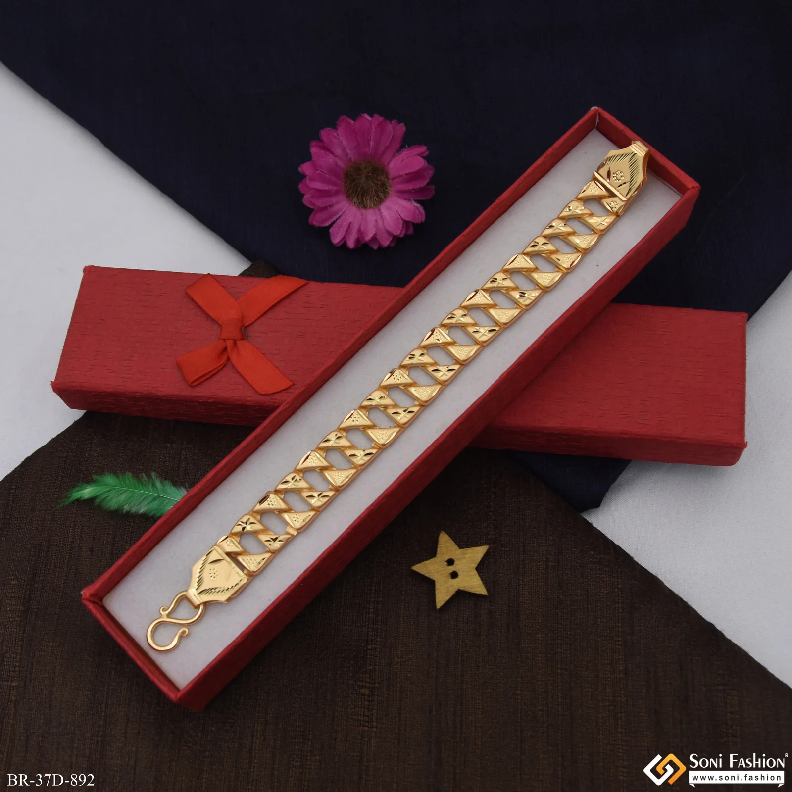 1 Gram Gold Plated Trending Design Pokal Bracelet for Men - Style D892 - Image 3