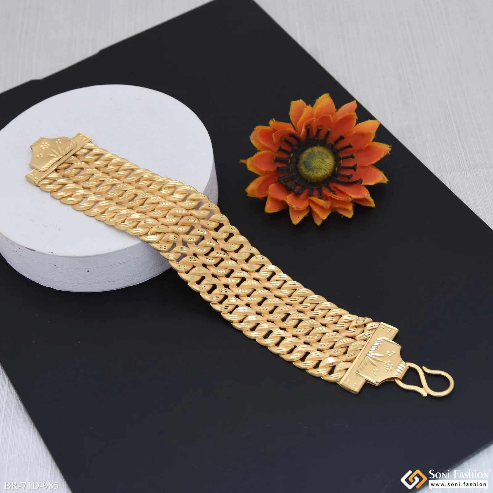 1 Gram Gold Plated Trending Design Pokal Bracelet for Men - Style D985 - Image 3