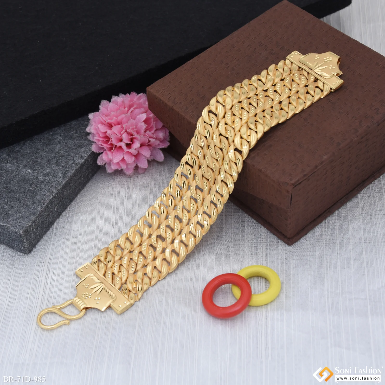 1 Gram Gold Plated Trending Design Pokal Bracelet for Men - Style D985 - Image 4
