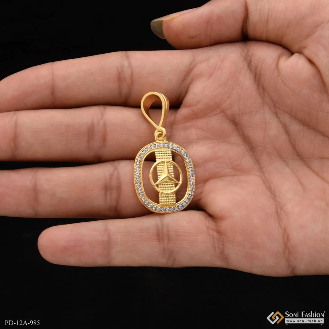1 Gram Gold Plated Triangle With Diamond Artisanal Design Pendant - Style A985