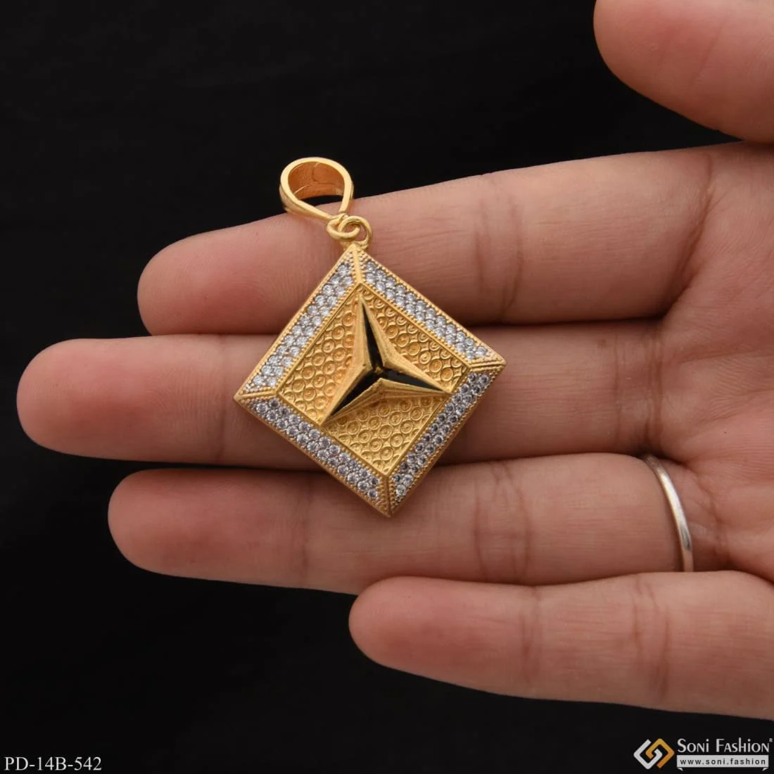 1 Gram Gold Plated Triangle with Diamond Best Quality Pendant for Men - Style B542
