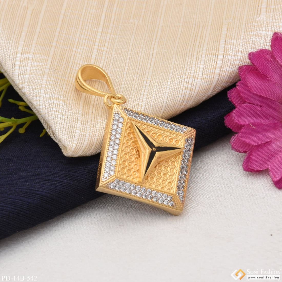 1 Gram Gold Plated Triangle with Diamond Best Quality Pendant for Men - Style B542 - Image 2