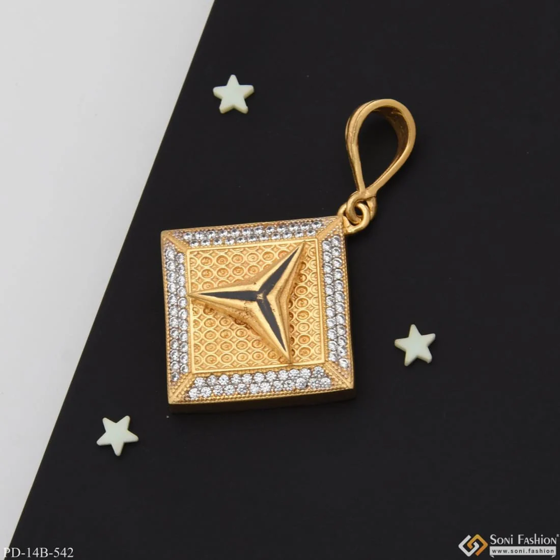 1 Gram Gold Plated Triangle with Diamond Best Quality Pendant for Men - Style B542 - Image 3