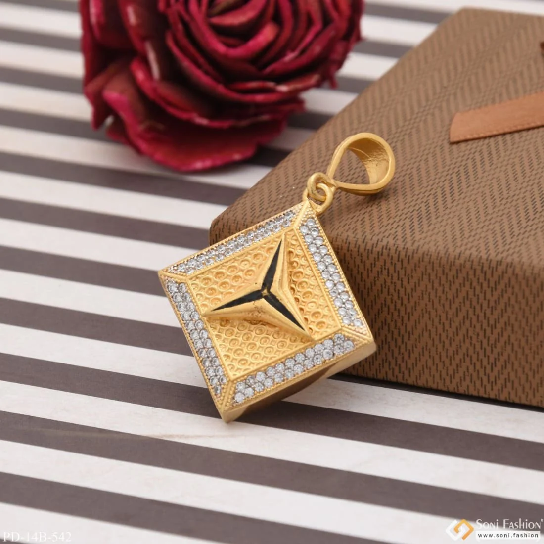 1 Gram Gold Plated Triangle with Diamond Best Quality Pendant for Men - Style B542 - Image 4