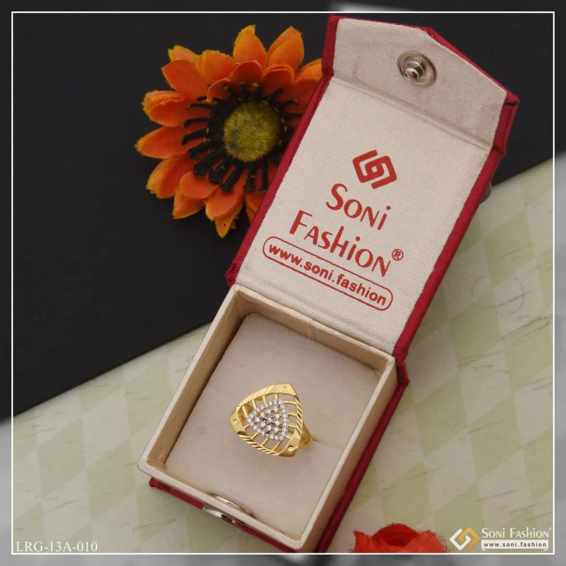 1 Gram Gold Plated Triangle With Diamond Casual Design Ring For Women - Style Lrg-010 - Image 5