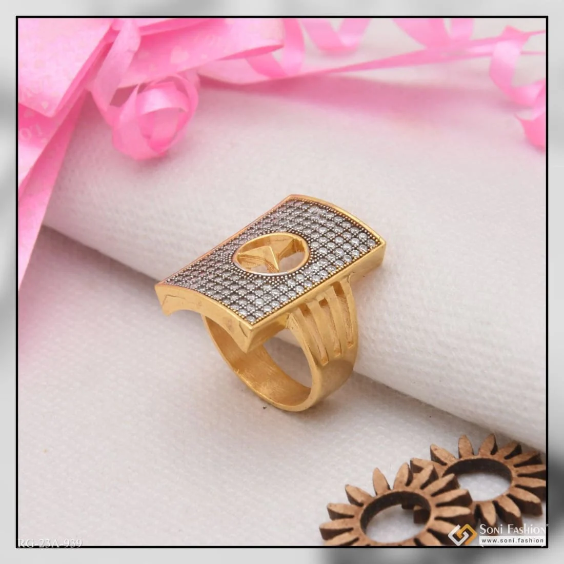 1 Gram Gold Forming Triangle with Diamond Glamorous Design Ring - Style A939 - Image 5