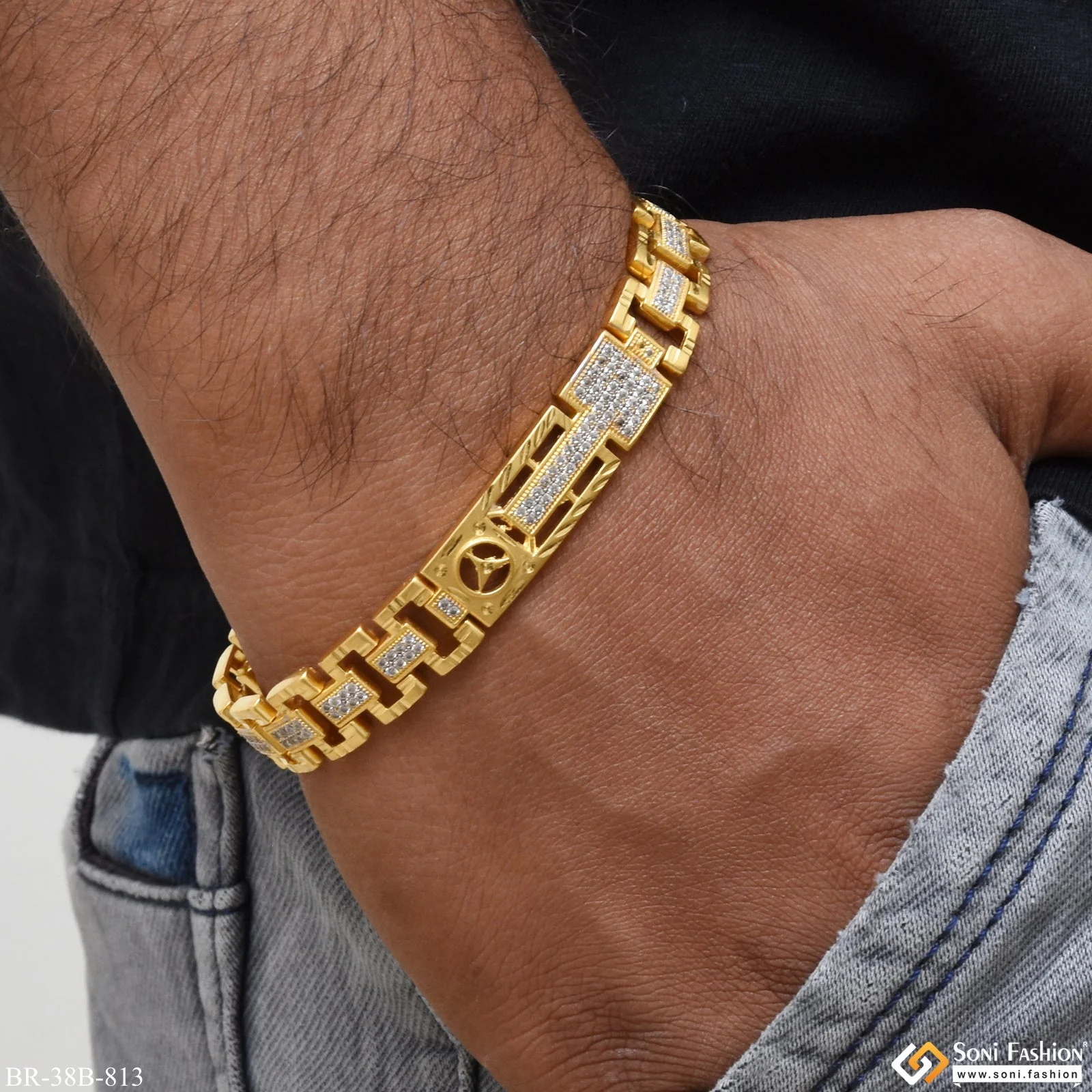1 Gram Gold Plated Triangle With Diamond Gold Plated Bracelet - Style B813
