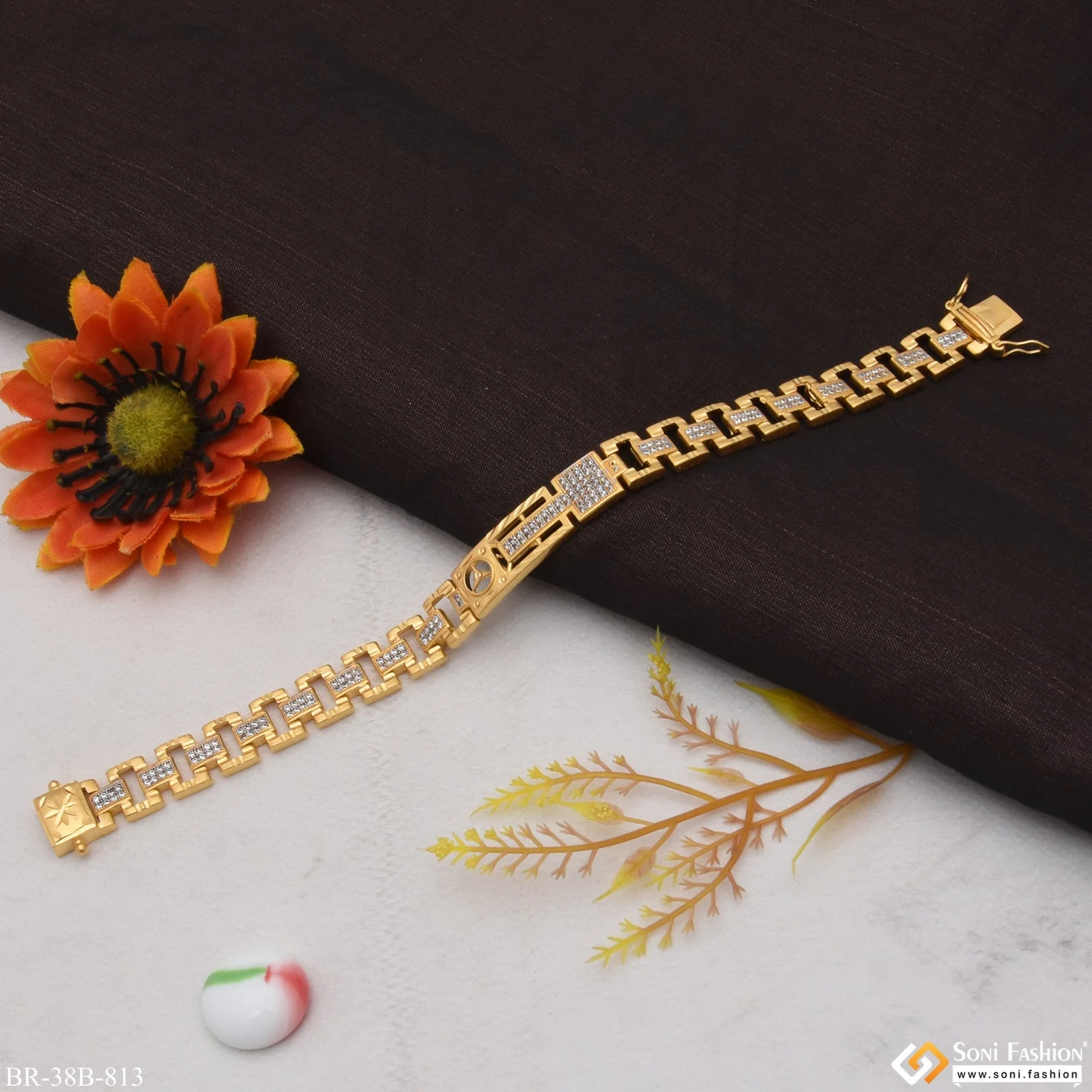 1 Gram Gold Plated Triangle With Diamond Gold Plated Bracelet - Style B813 - Image 2