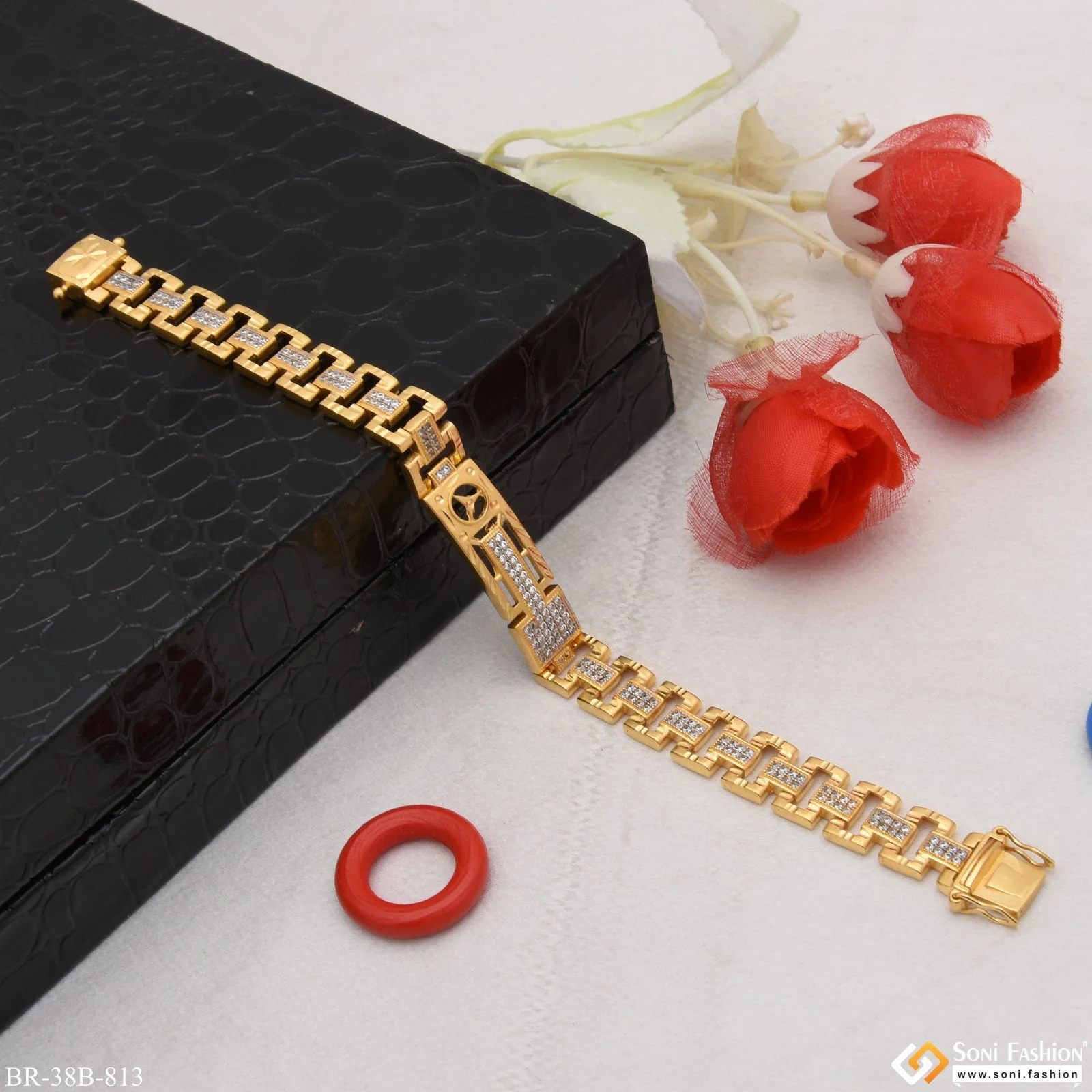 1 Gram Gold Plated Triangle With Diamond Gold Plated Bracelet - Style B813 - Image 3