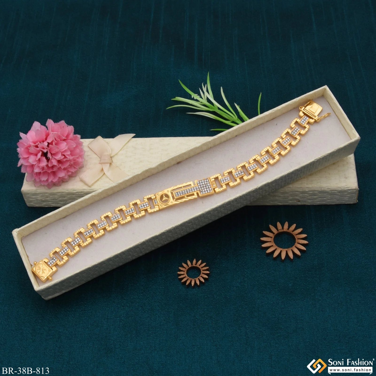 1 Gram Gold Plated Triangle With Diamond Gold Plated Bracelet - Style B813 - Image 5
