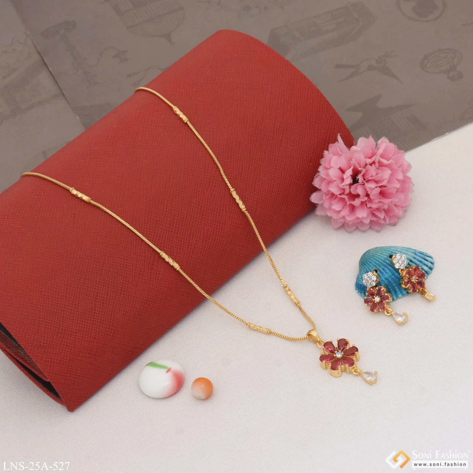 1 Gram Gold Plated Unique Design Necklace Set for Ladies - Style A527 - Image 4