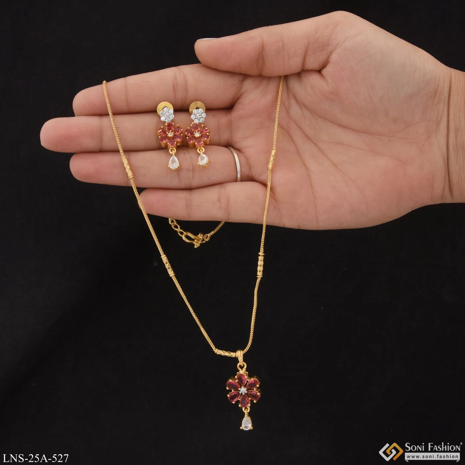 1 Gram Gold Plated Unique Design Necklace Set for Ladies - Style A527 - Image 5