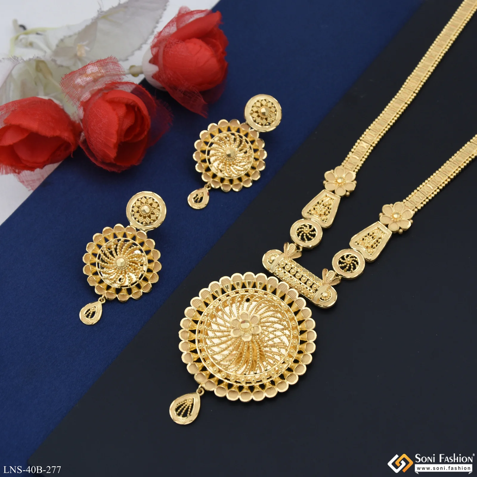 1 Gram Gold Plated Unique Design Necklace Set for Women - Style B277 - Image 4
