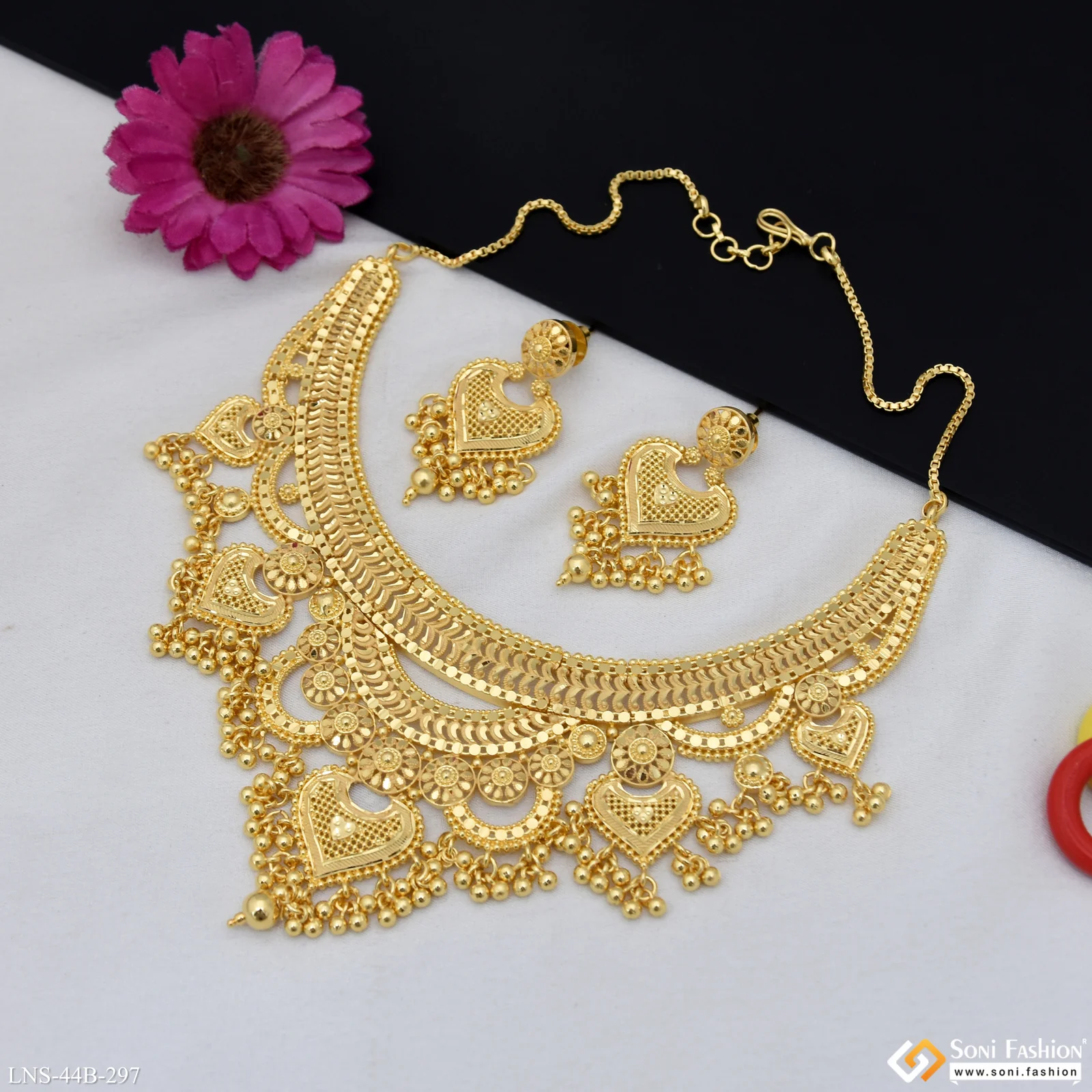 1 Gram Gold Plated Unique Design Necklace Set for Women - Style B297 - Image 3