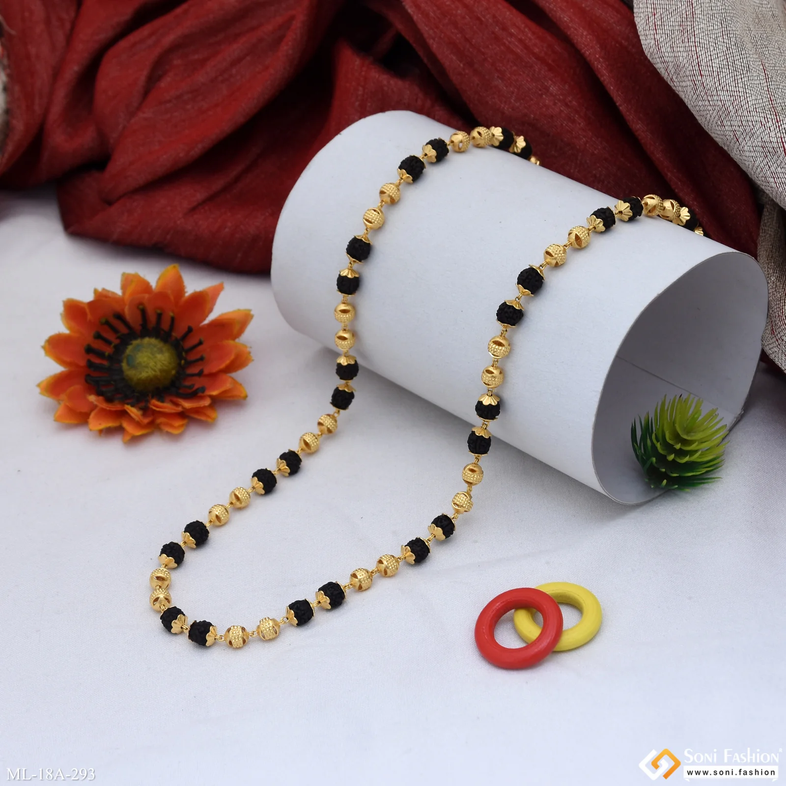 1 Gram Gold Plated Unique Design Rudraksha Mala for Men - Style A293 - Image 4