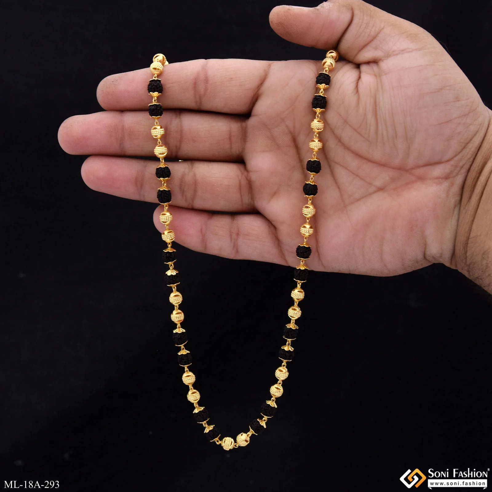 1 Gram Gold Plated Unique Design Rudraksha Mala for Men - Style A293 - Image 7