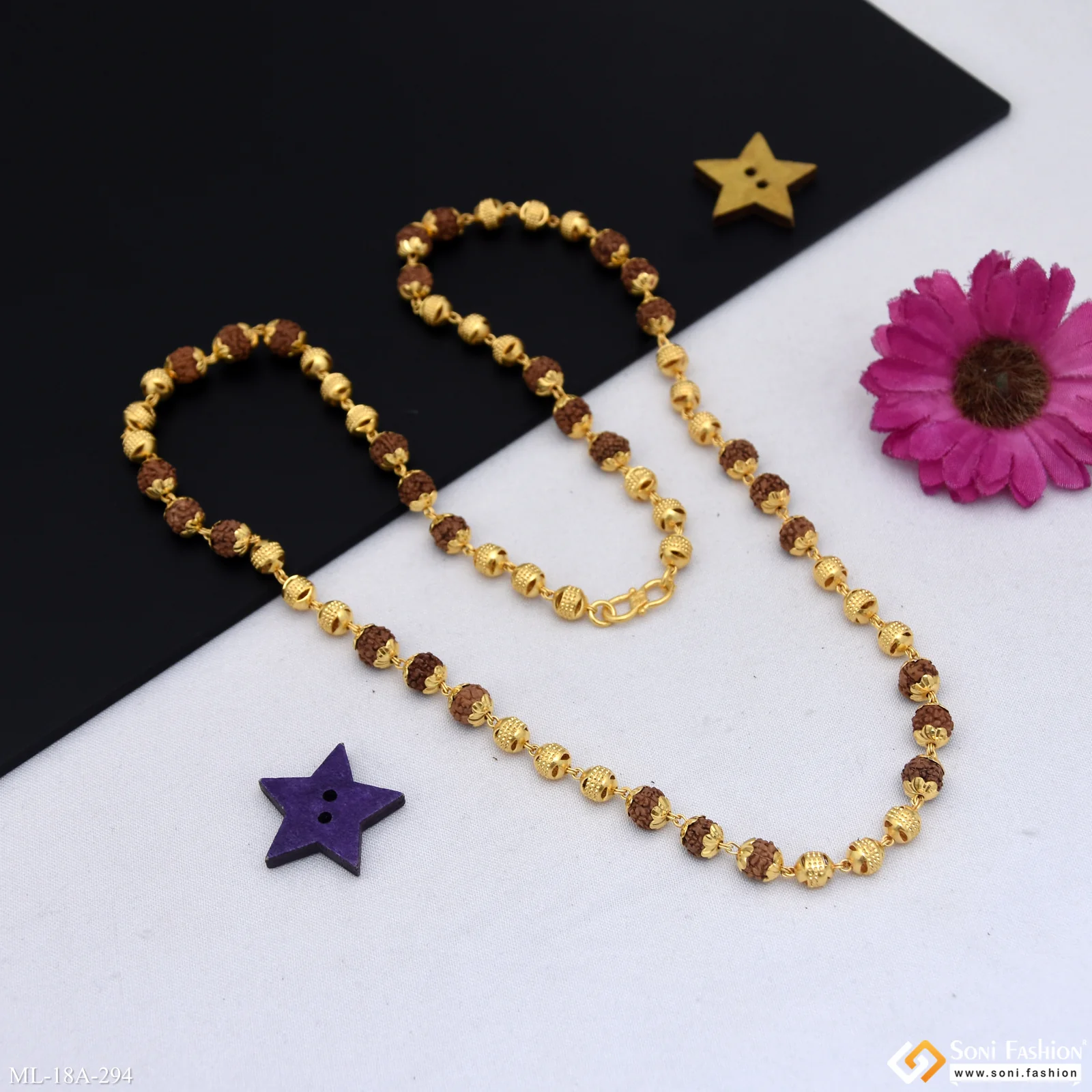 1 Gram Gold Plated Unique Design Rudraksha Mala for Men - Style A294 - Image 5