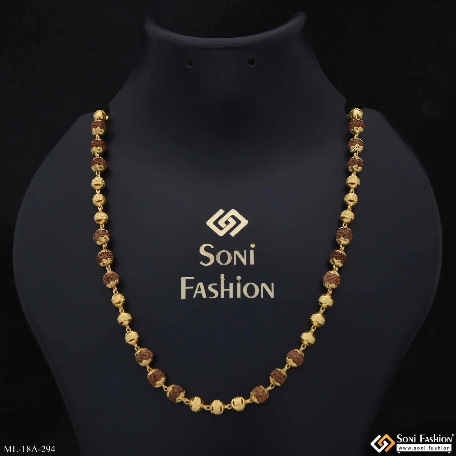 1 Gram Gold Plated Unique Design Rudraksha Mala for Men - Style A294 - Image 7
