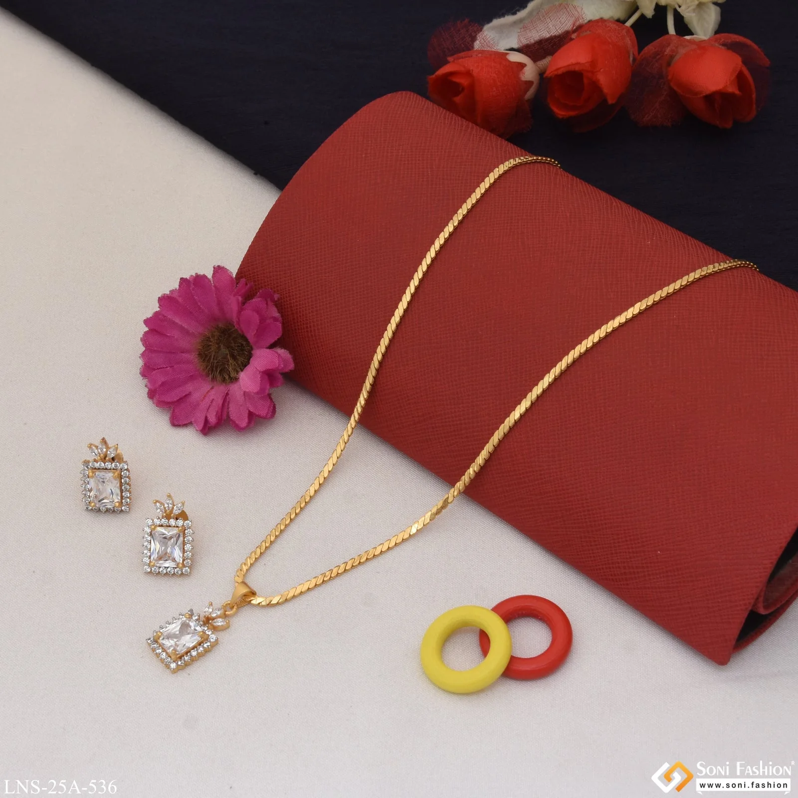 1 Gram Gold Plated White Stone New Style Necklace Set for Ladies - Style A536 - Image 3