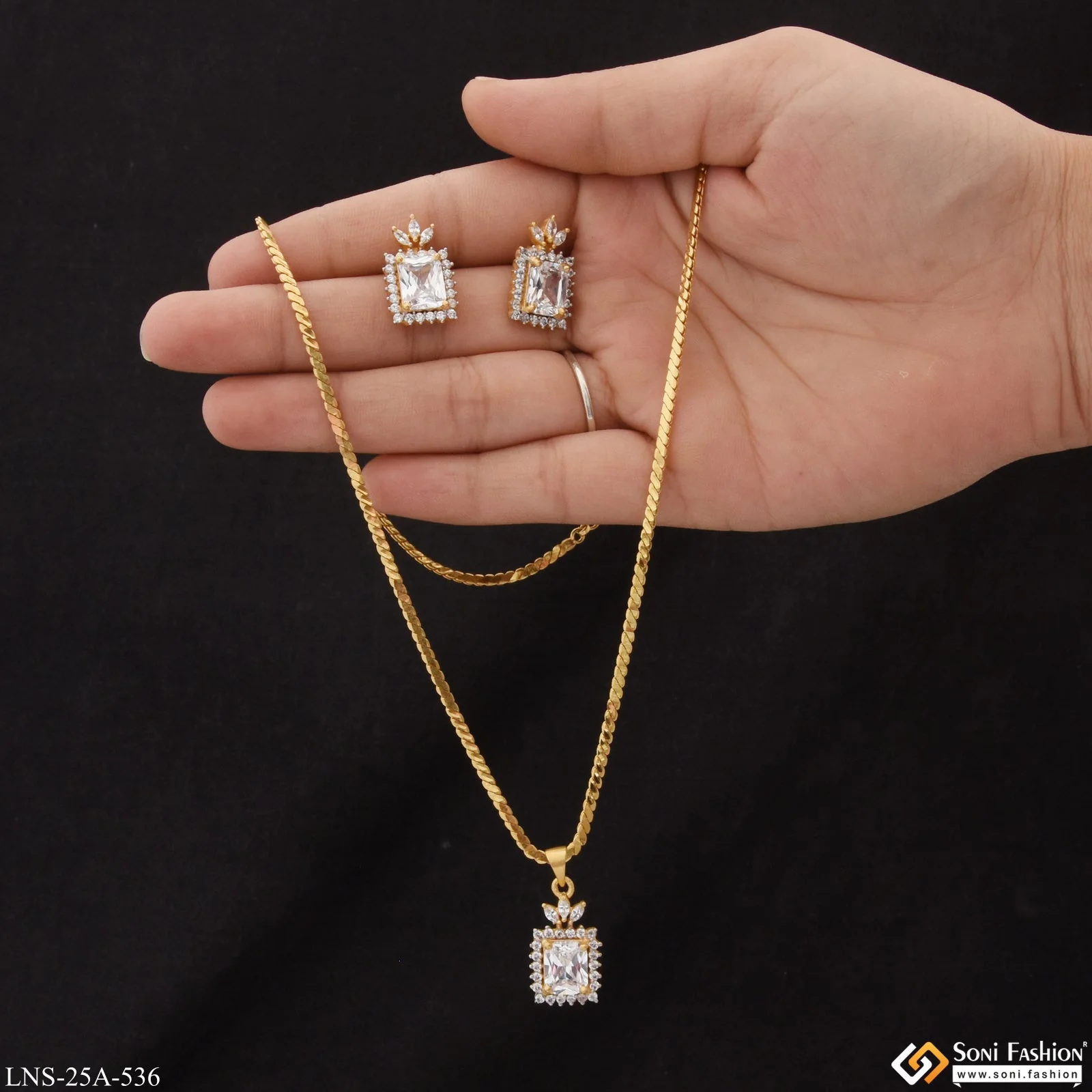 1 Gram Gold Plated White Stone New Style Necklace Set for Ladies - Style A536 - Image 4