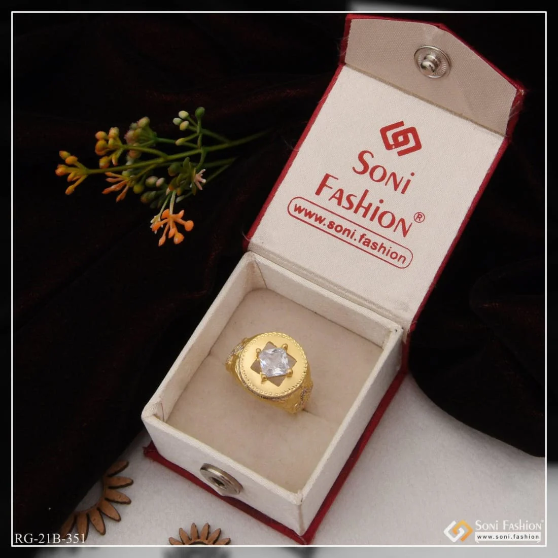 1 Gram Gold Plated White Stone With Diamond Antique Design Ring For Men - Style B351 - Image 3
