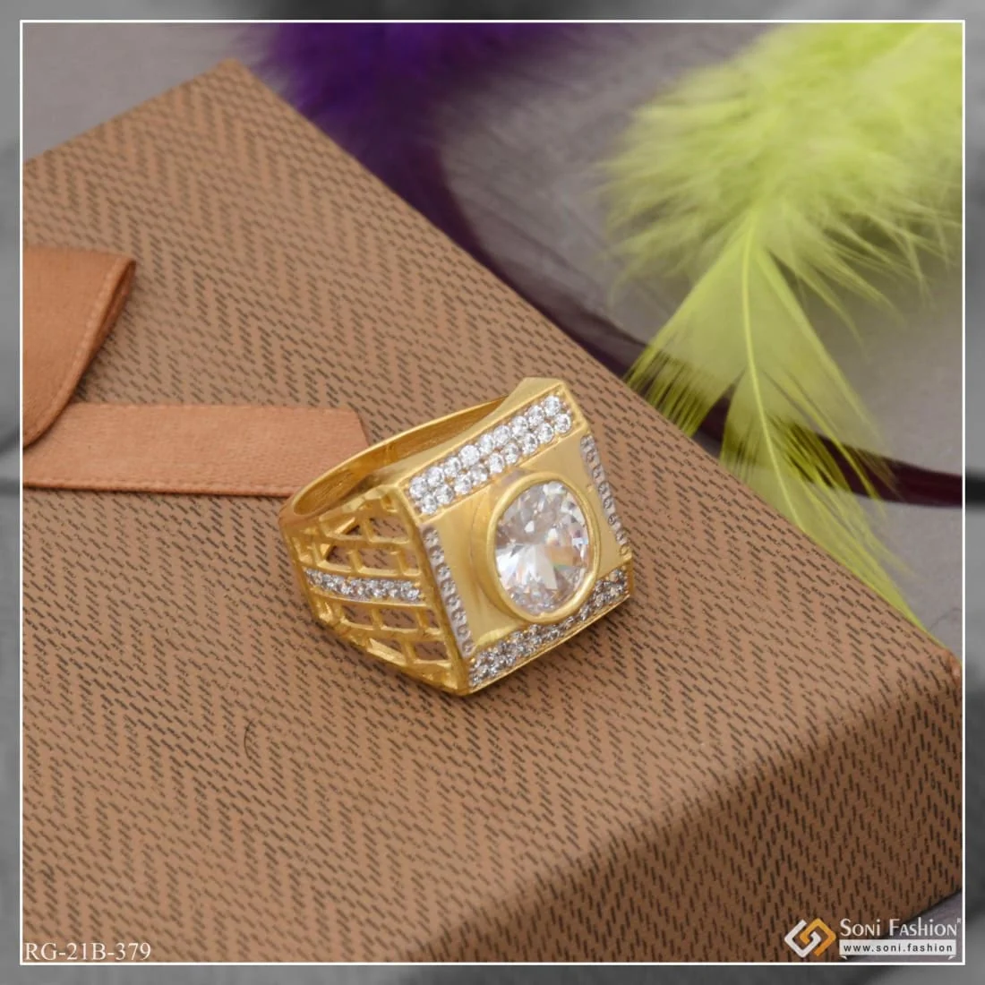 1 Gram Gold Plated Wihte With Diamond Glamorous Design Ring For Men - Style B379 - Image 2