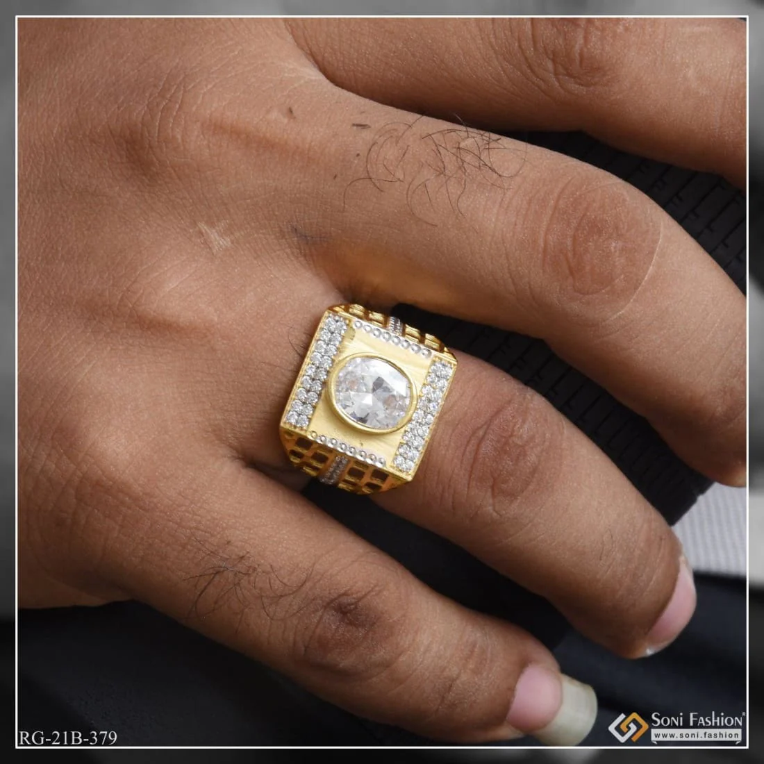 1 Gram Gold Plated Wihte With Diamond Glamorous Design Ring For Men - Style B379 - Image 3